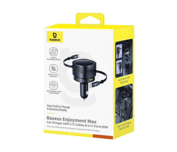 Baseus Ładowarka samochodowa 90W 2 x kabel USB-C + USB-A + USB-C - 1502064 - zdjęcie 5